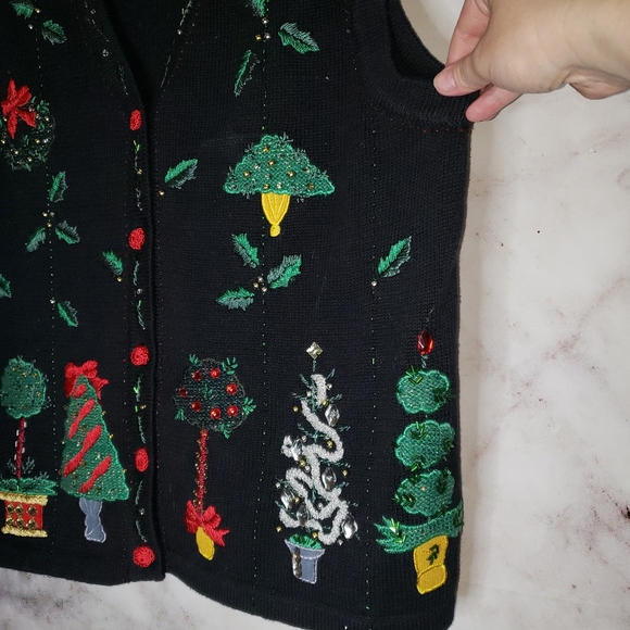Ugly Christmas grandma beaded sweater vest sz M - Picture 3 of 11